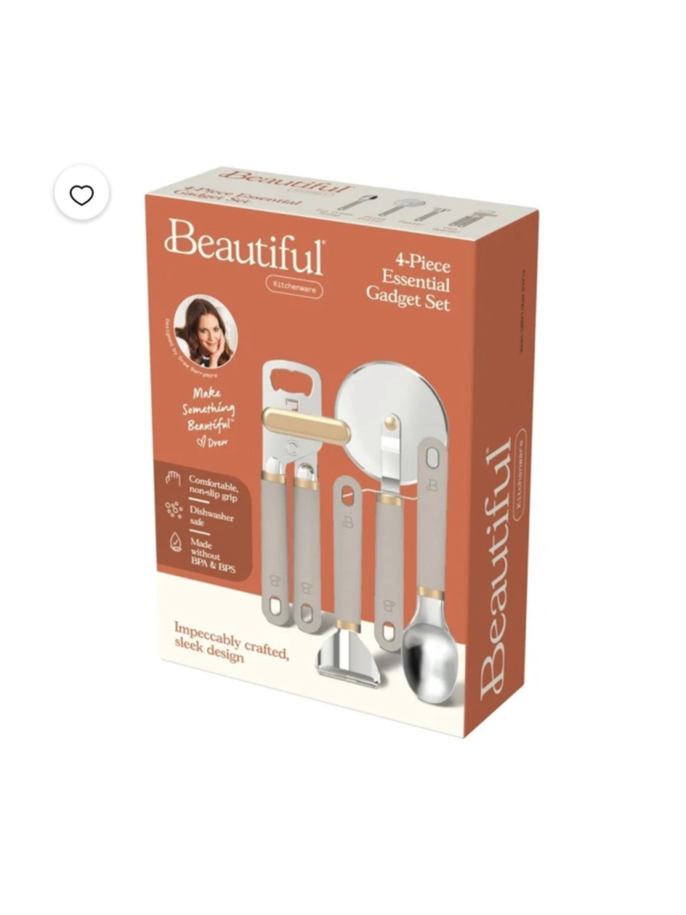 NEW Beautiful Kitchenware 4-Piece Essential Gadget Set, One Size, Beige and Gold